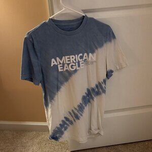 American Eagle Outfitters Blue and White Tie-Dye Tee